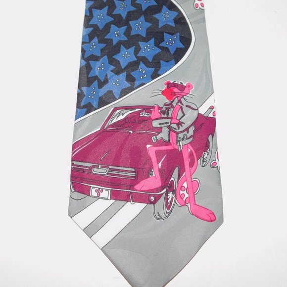 VTG 1993 The Pink Panther Race Car Track Oscardo Necktie Tie 90s - Picture 2 of 9